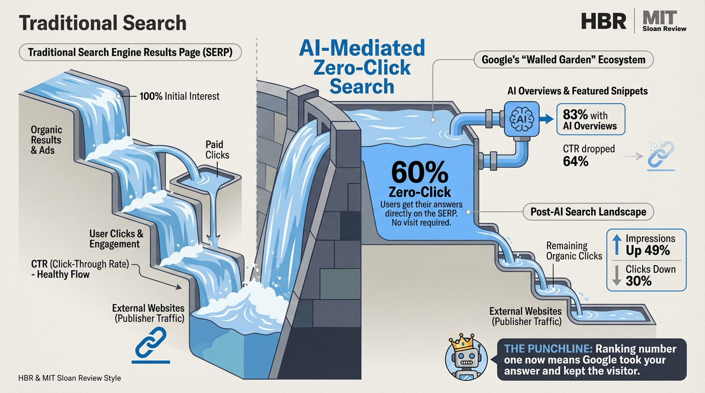 Zero-click search: the traffic model is breaking — 60% of searches end without a click, and AI Overviews are accelerating the shift
