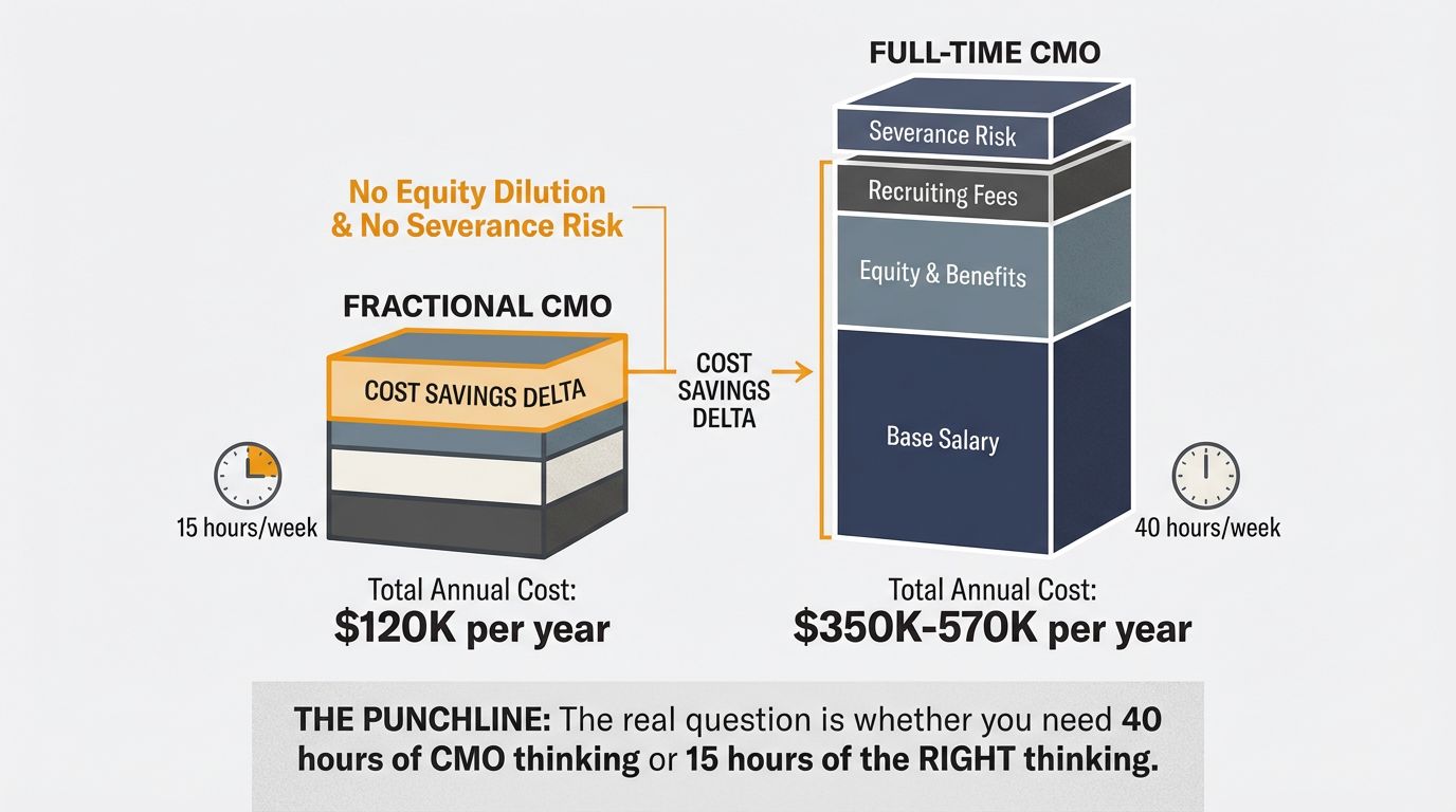 Fractional CMO vs. full-time CMO cost comparison — retainer versus fully loaded executive compensation